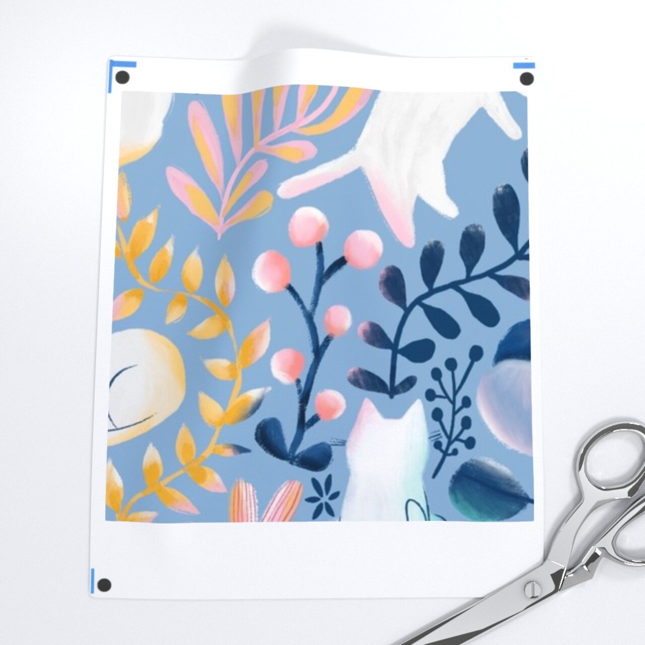 Cat Floral Floral Cat Spring Summer Hand Drawn Cats Botanical Botany Pet White Blue Aqua Whimsical Custom Pre-pasted Wallpaper by Spoonflower Pre-Pasted Wallpaper 2FT Wide